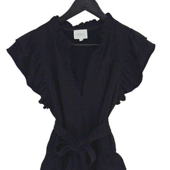 Sundays Womens June Flutter Sleeve Ruffle Tiered Mini Dress Black Size Small - Picture 4 of 11